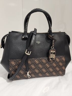 GUESS Black And Brown Logo Satchel